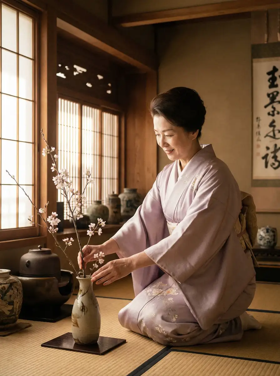 一位优雅的 叶倩彤_叶倩彤官网|热点黑料叶倩彤自媒体资源站 在和室中插花
